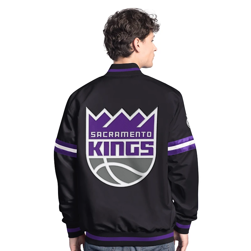 Men's Starter Black/Purple Sacramento Kings Scout Full Snap Varsity Jacket