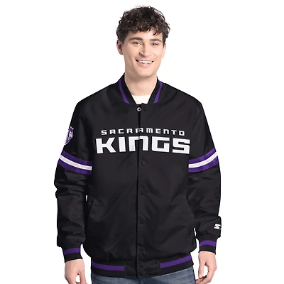 Men's Starter Black/Purple Sacramento Kings Scout Full Snap Varsity Jacket