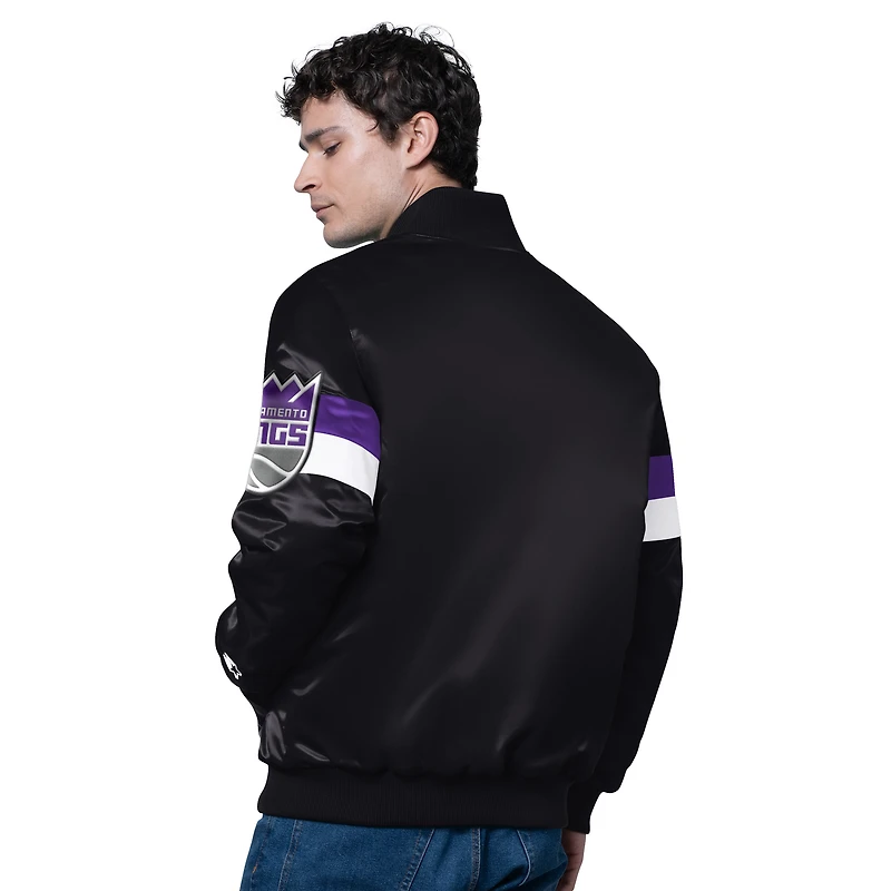 Men's Starter White Sacramento Kings Triple Option Varsity Full-Snap Satin Jacket