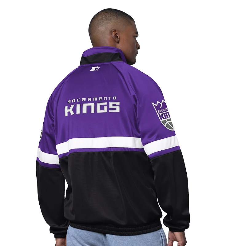 Men's Starter Purple/White Sacramento Kings The Veteran Tricot Track Raglan Full-Zip Jacket