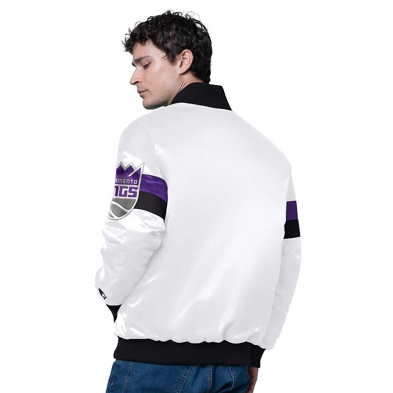 Men's Starter Sacramento Kings Triple Option Varsity Full-Snap Satin Jacket