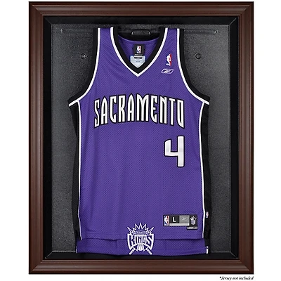 Vitrine de présentation du maillot de l'équipe Sacramento Kings 1994-2016 avec logo en bois dur marron