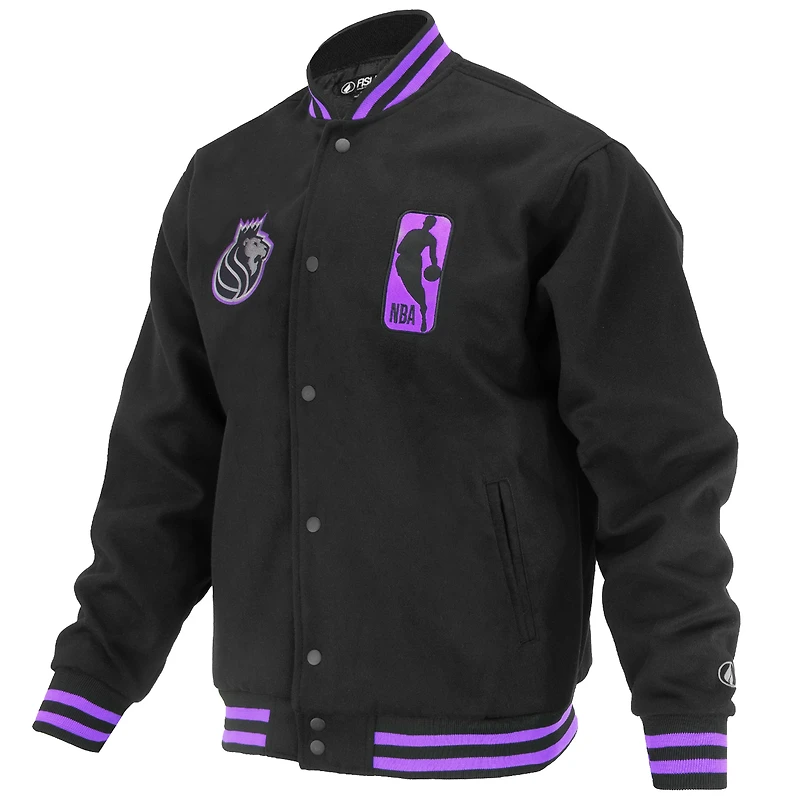 Unisex FISLL Black Sacramento Kings Logoman Shadow Collection Full-Snap Varsity Jacket