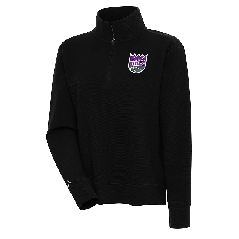 Women's Antigua  Black Sacramento Kings Portal Quarter-Zip Pullover Top