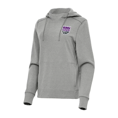 Women's Antigua Heather Gray Sacramento Kings Justice Pullover Hoodie