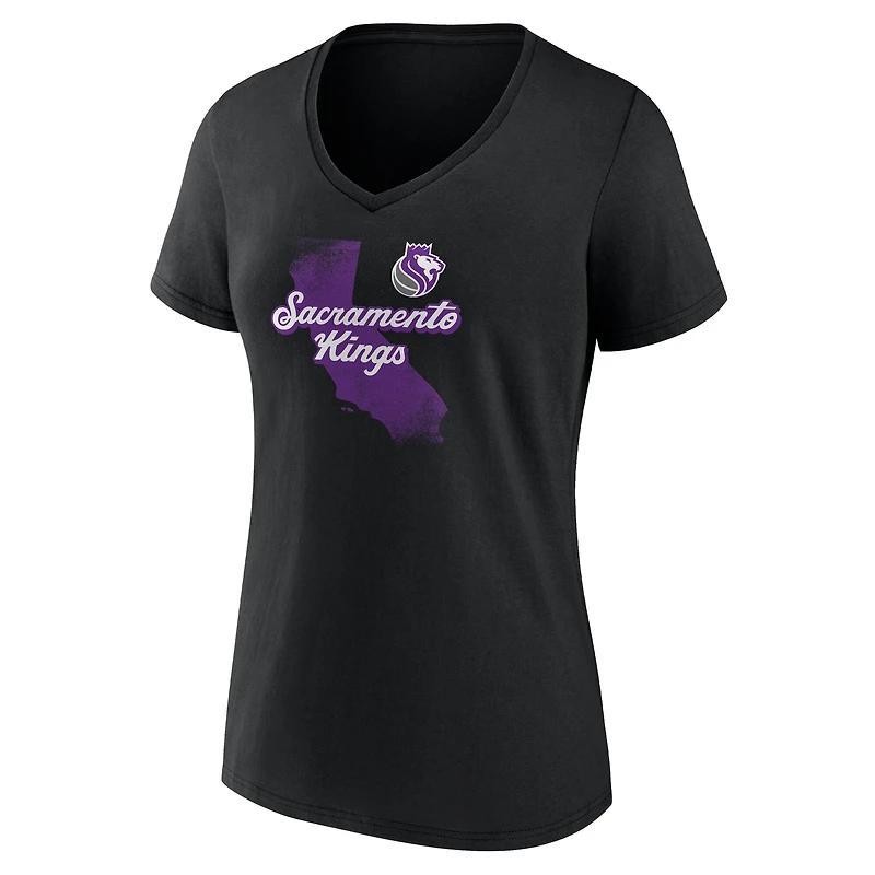 T-shirt noir à col en V pour femmes Sacramento Kings Pick and Roll Coverage