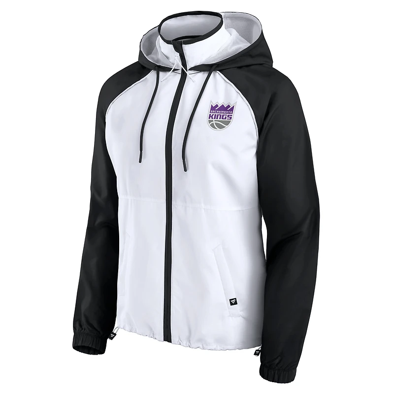 Veste à capuche entièrement zippée et raglan Sacramento Kings Fanatics blanche/noire pour femme