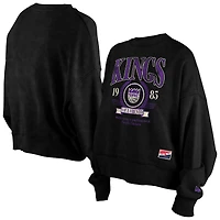 Sweat-shirt oversize noir à manches longues pour femme, style boxy, rétro, délavé aux enzymes, des Sacramento Kings de New Era