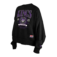 Sweat-shirt oversize noir à manches longues pour femme, style boxy, rétro, délavé aux enzymes, des Sacramento Kings de New Era
