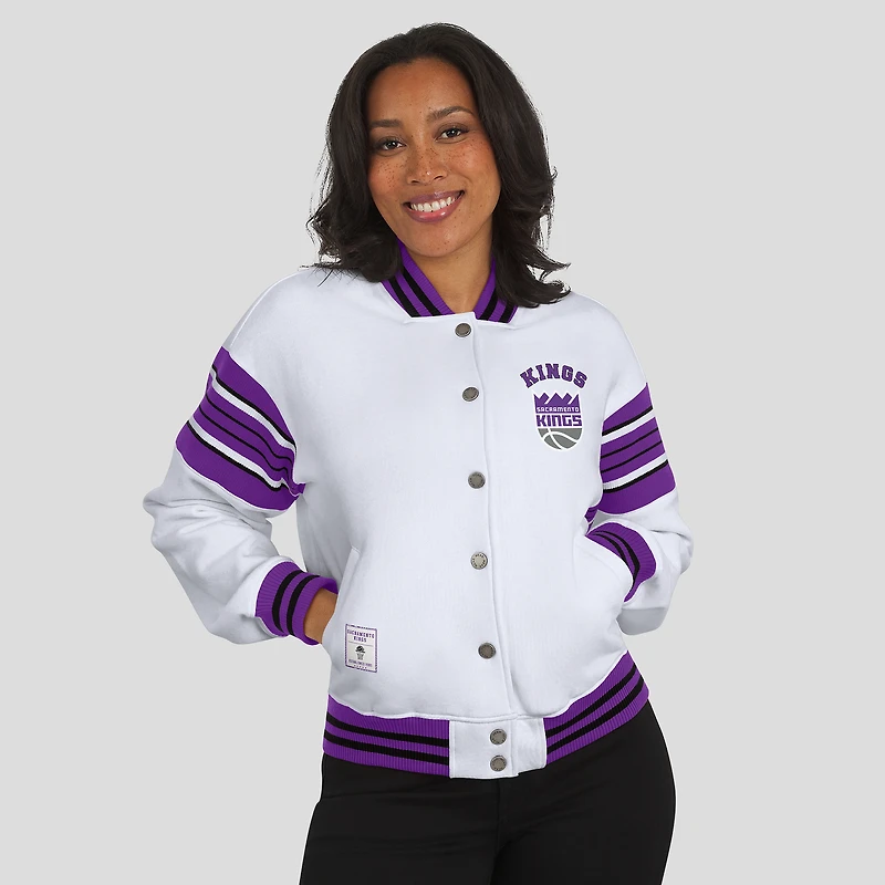 Veste sweat-shirt en polaire blanche à boutons-pression pour femme WEAR by Erin Andrews des Sacramento Kings