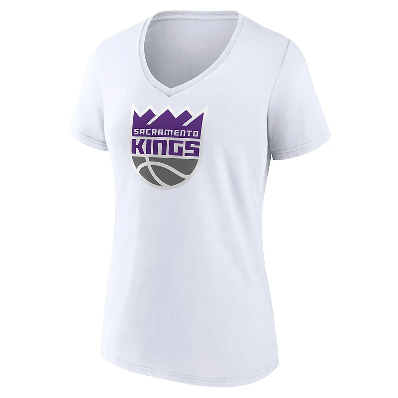 Women's  White Sacramento Kings Primary Logo V-Neck T-Shirt