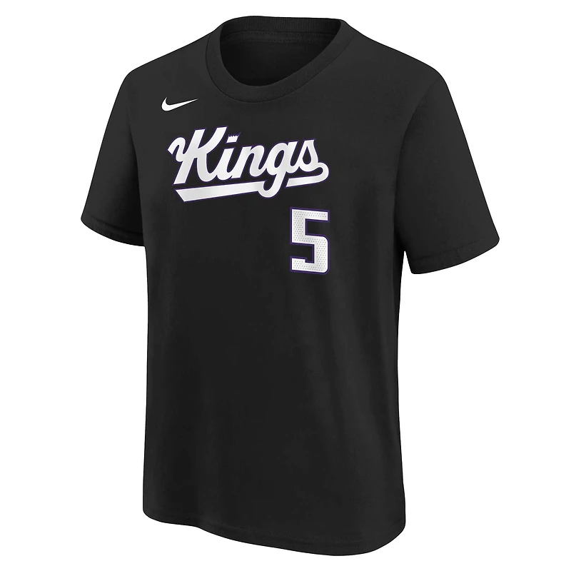 T-shirt noir pour jeunes De'Aaron Fox, icône des Sacramento Kings, avec nom et numéro
