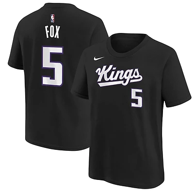 T-shirt noir pour jeunes De'Aaron Fox, icône des Sacramento Kings, avec nom et numéro