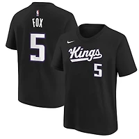 T-shirt noir pour jeunes De'Aaron Fox, icône des Sacramento Kings, avec nom et numéro