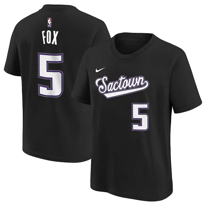 Youth Nike De'Aaron Fox Black Sacramento Kings 2021/22 City Edition Name & Number T-Shirt