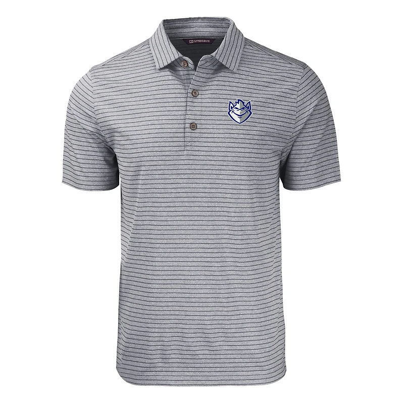 Men's Cutter & Buck Heather Black Saint Louis Billikens Forge Eco Stripe Stretch Recycled Polo