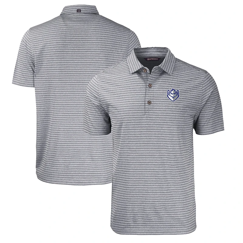 Men's Cutter & Buck Heather Black Saint Louis Billikens Forge Eco Stripe Stretch Recycled Polo