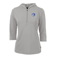 Women's Cutter & Buck Silver Saint Louis Billikens Virtue Eco Pique Half-Zip 3/4 Sleeve Pullover Hoodie