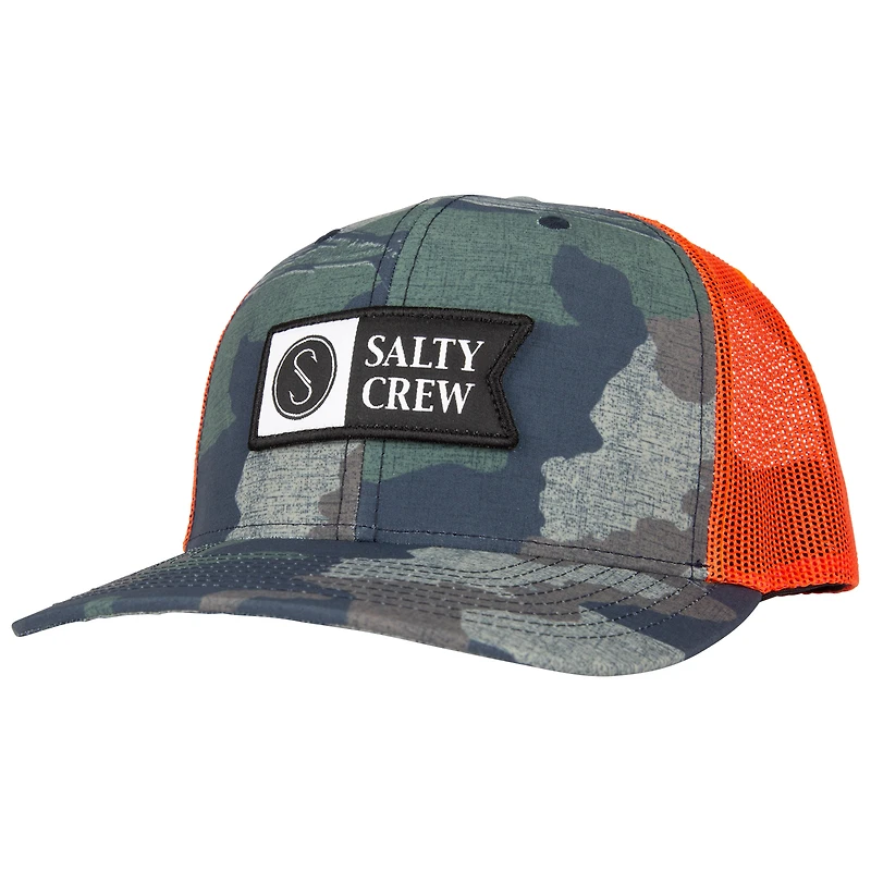 Men's Salty Crew Camo/Orange Pinnacle 2 Retro Trucker Snapback Hat