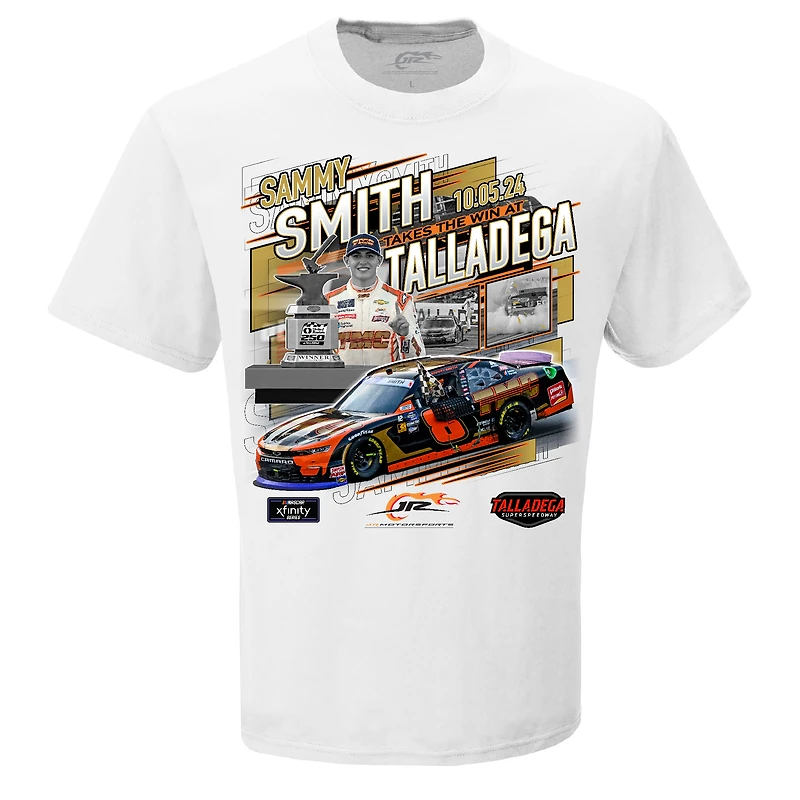 Men's JR Motorsports Official Team Apparel White Sammy Smith 2024 Xfinity Series United Rentals 250 Race Win T-Shirt