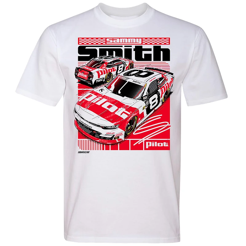 T-shirt officiel de l'équipe JR Motorsports pour homme, blanc, avec le pilote Sammy Smith n° 8