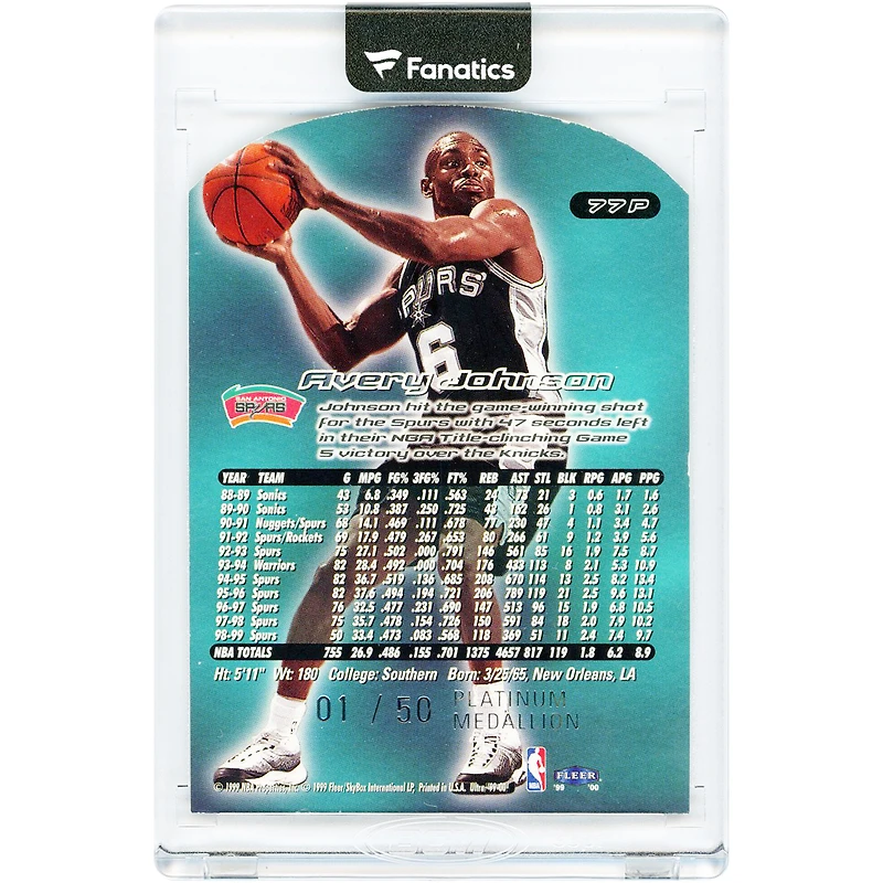 Avery Johnson San Antonio Spurs 1999 Fleer Ultra #77P #1/50 Card