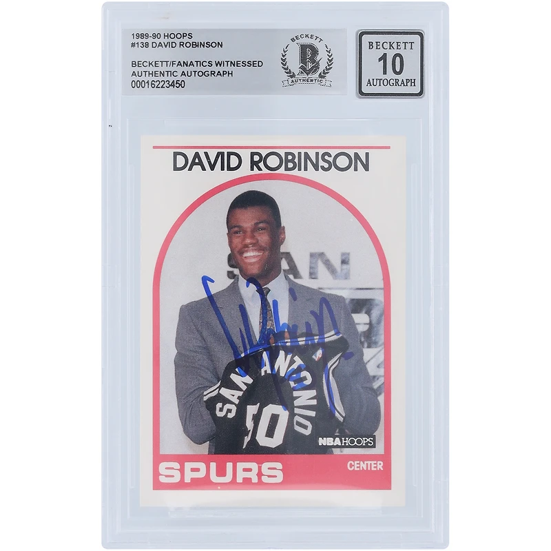 David Robinson San Antonio Spurs Autographed 1989-90 Hoops Series 1 #138 Beckett Fanatics Witnessed Authenticated 10 Rookie Card