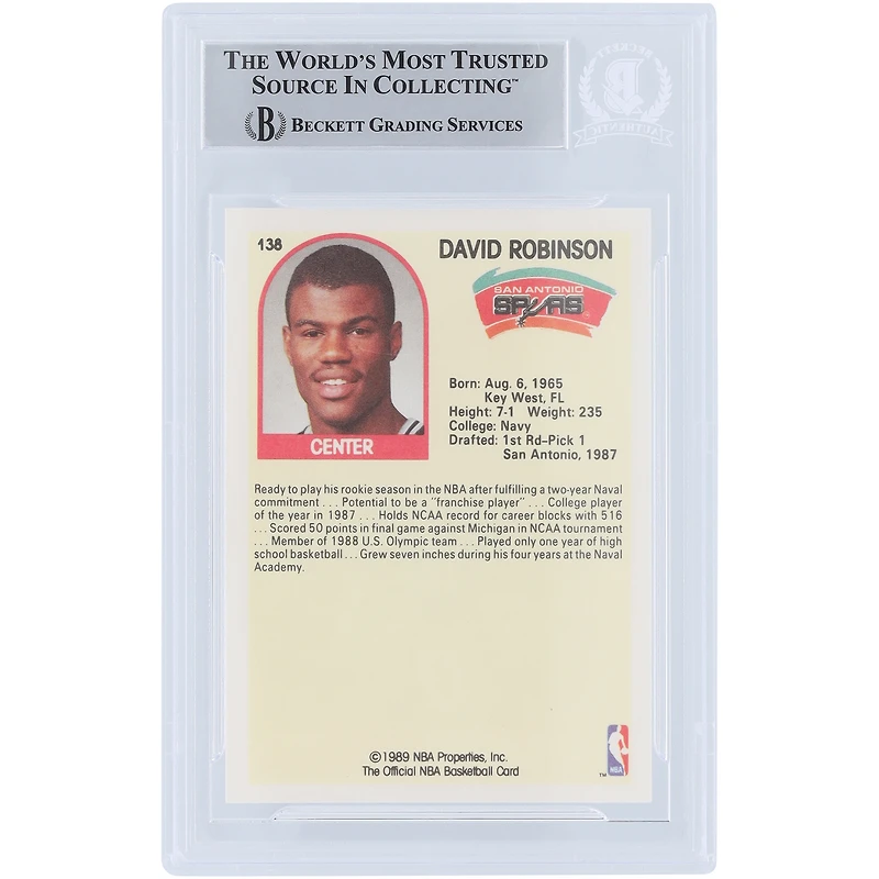 David Robinson San Antonio Spurs Autographed 1989-90 Hoops Series 1 #138 Beckett Fanatics Witnessed Authenticated Rookie Card 