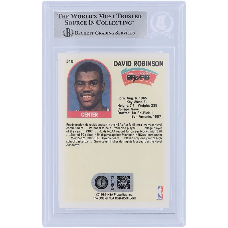 David Robinson San Antonio Spurs Autographed 1989-90 NBA Hoops #310 BAS Authenticated Rookie Card