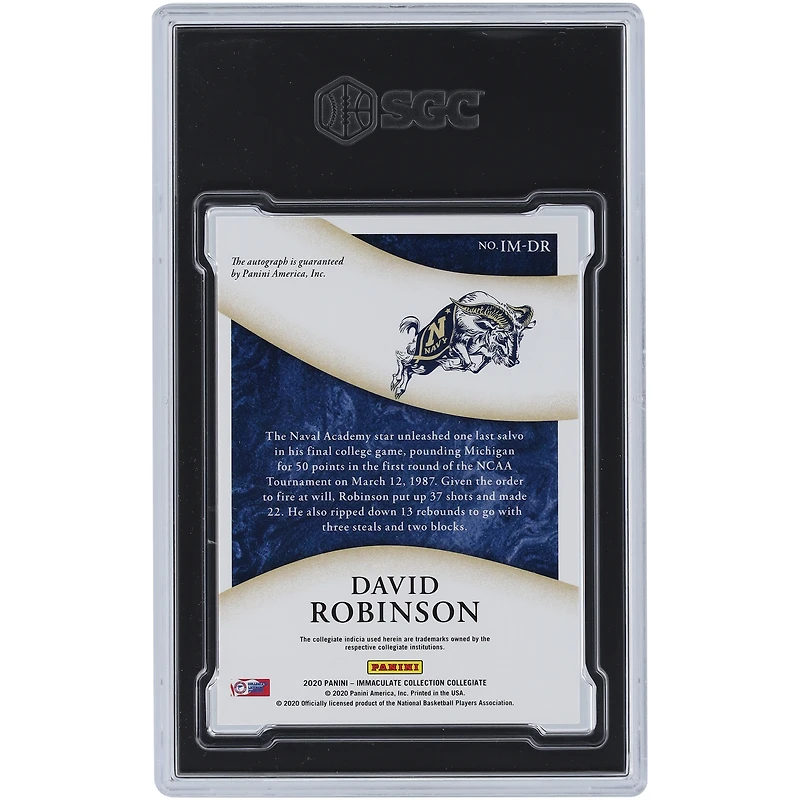 David Robinson San Antonio Spurs Autographed 2020-21 Panini Immaculate Collection Collegiate Moments #IM-DR #12/50 SGC Authenticated 8.5/10 Card with "Prov 1:7" Inscription