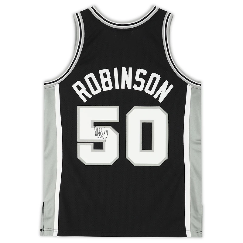 Maillot authentique Mitchell & Ness noir autographié par David Robinson des San Antonio Spurs 1988-89