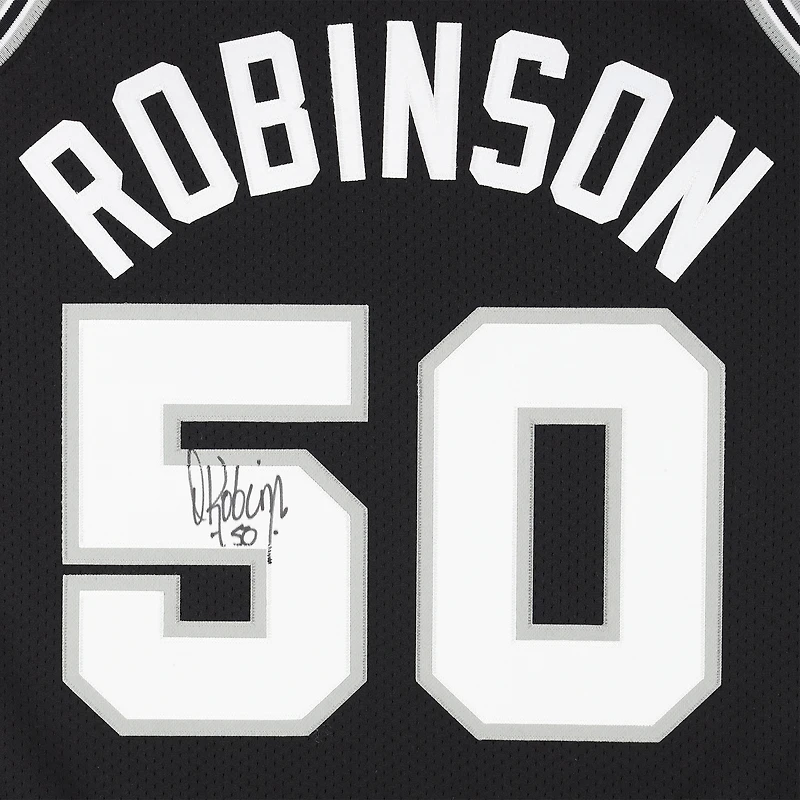 Maillot authentique Mitchell & Ness noir autographié par David Robinson des San Antonio Spurs 1988-89