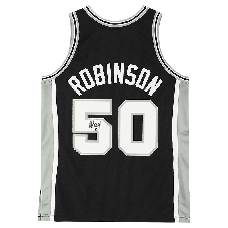 Maillot authentique Mitchell & Ness noir autographié par David Robinson des San Antonio Spurs 1988-89