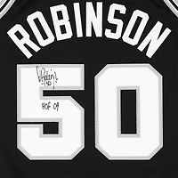 Maillot authentique noir autographié par David Robinson des San Antonio Spurs Mitchell & Ness 1998-99 avec inscription « HOF 09 »