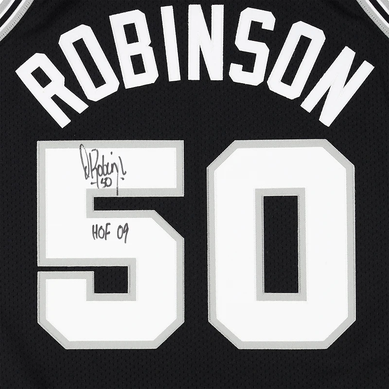 Maillot authentique noir autographié par David Robinson des San Antonio Spurs Mitchell & Ness 1998-99 avec inscription « HOF 09 »