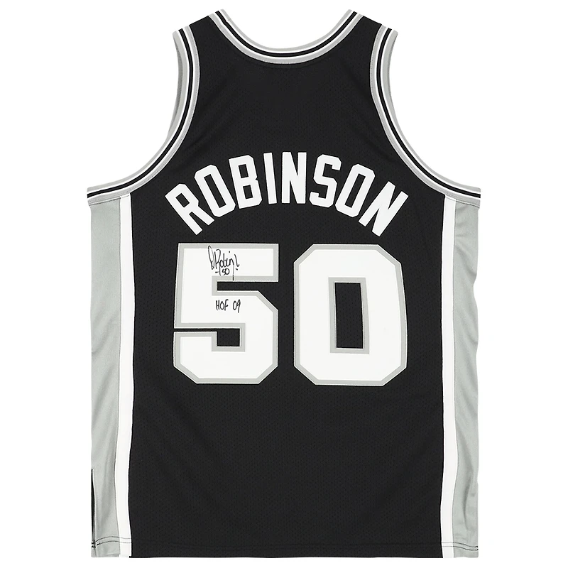 Maillot authentique noir autographié par David Robinson des San Antonio Spurs Mitchell & Ness 1998-99 avec inscription « HOF 09 »