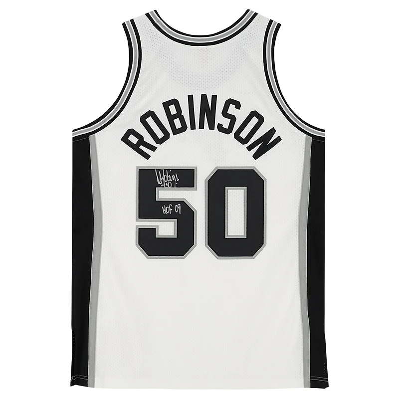 Maillot authentique Mitchell & Ness blanc autographié par David Robinson des San Antonio Spurs 1988-89