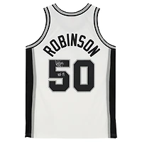 Maillot authentique Mitchell & Ness blanc autographié par David Robinson des San Antonio Spurs 1988-89