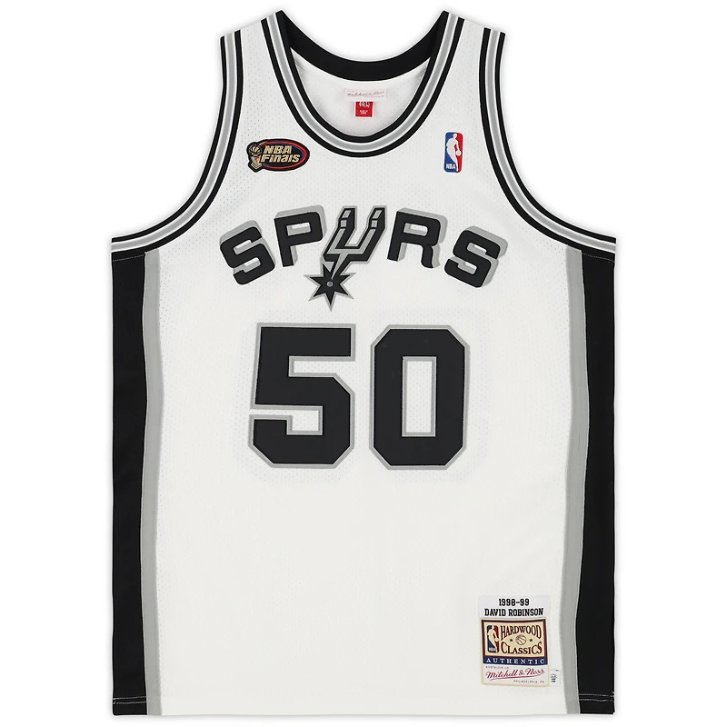 Maillot authentique Mitchell & Ness blanc autographié par David Robinson des San Antonio Spurs 1998-99