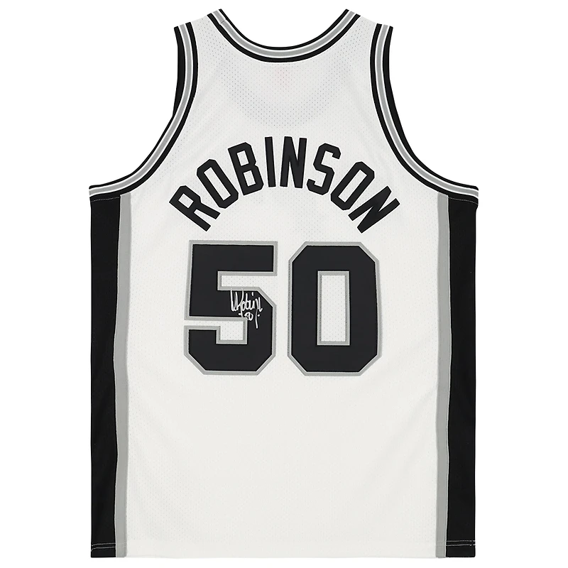 Maillot authentique Mitchell & Ness blanc autographié par David Robinson des San Antonio Spurs 1998-99