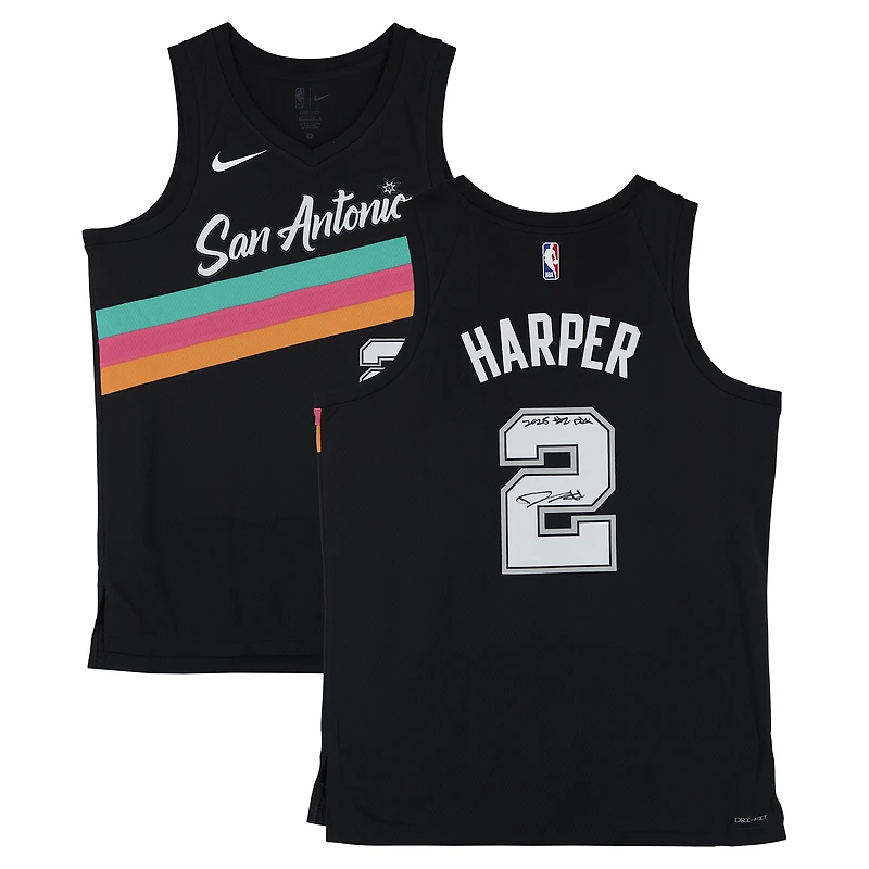 Dylan Harper San Antonio Spurs Autographed Black Nike 2025-26 City Edition Swingman Jersey with "2025 #2 Pick" Inscription
