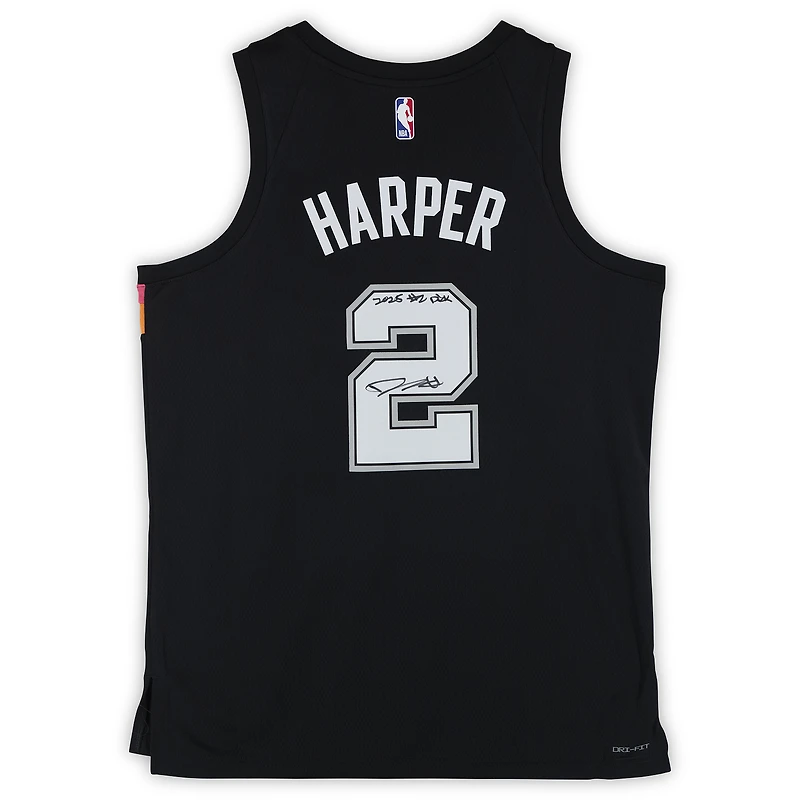 Dylan Harper San Antonio Spurs Autographed Black Nike 2025-26 City Edition Swingman Jersey with "2025 #2 Pick" Inscription