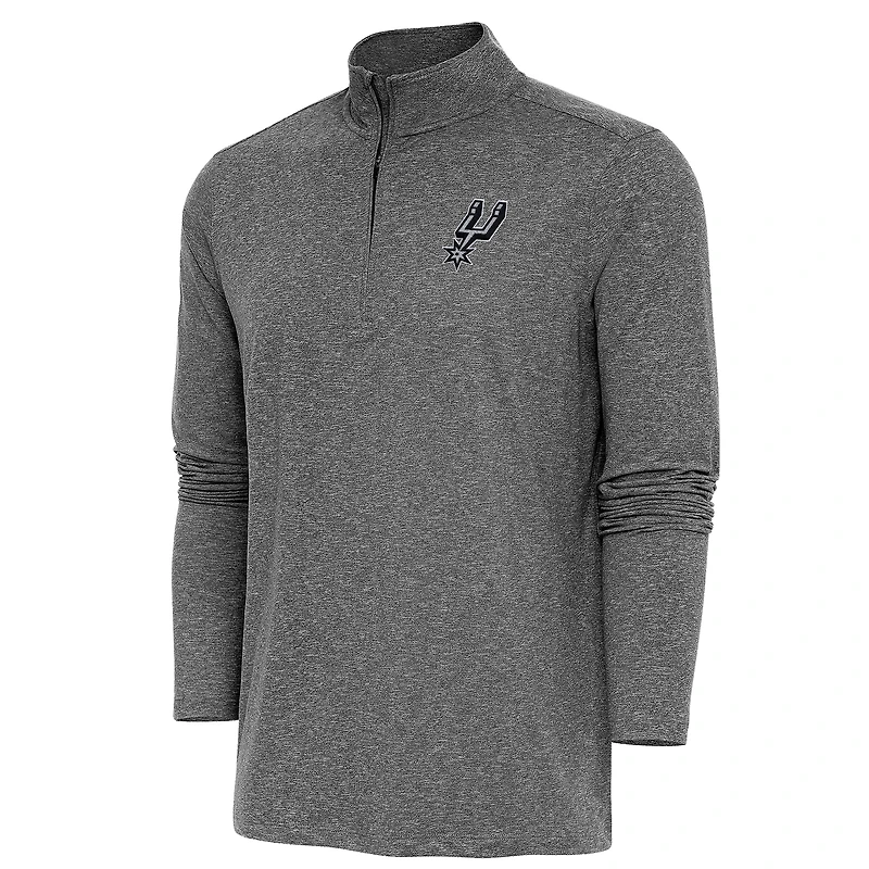 Men's Antigua  Heather Black San Antonio Spurs Hunk Quarter-Zip Pullover Top