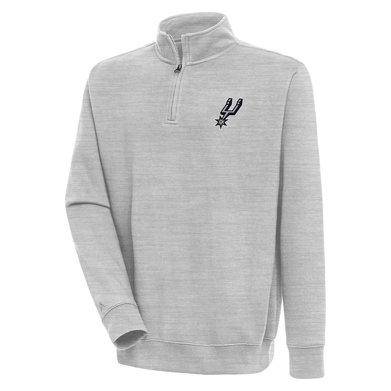 Men's Antigua  Heather Gray San Antonio Spurs Victory Quarter-Zip Pullover Top