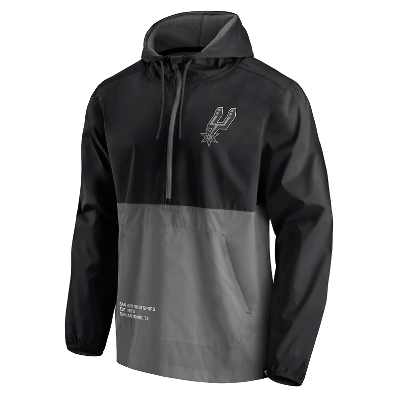 Men's Fanatics Black/Silver San Antonio Spurs Block Party Thrill Seeker - Half-Zip Hoodie Jacket