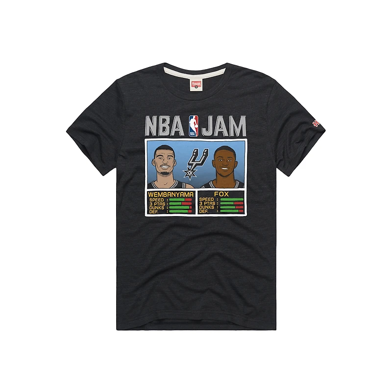 T-shirt NBA Jam Tri-Blend Hommage à Victor Wembanyama et De'Aaron Fox pour homme, couleur anthracite, des San Antonio Spurs