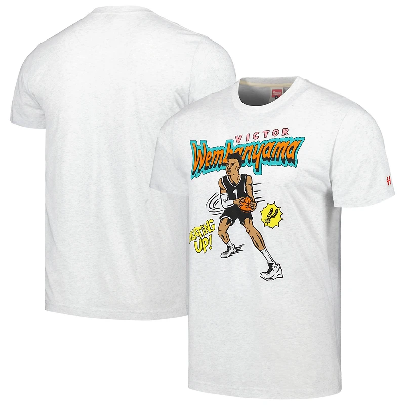 T-shirt à trois mélanges pour hommes, hommage Victor Wembanyama Ash, San Antonio Spurs, joueur de bande dessinée