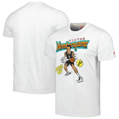 T-shirt à trois mélanges pour hommes, hommage Victor Wembanyama Ash, San Antonio Spurs, joueur de bande dessinée