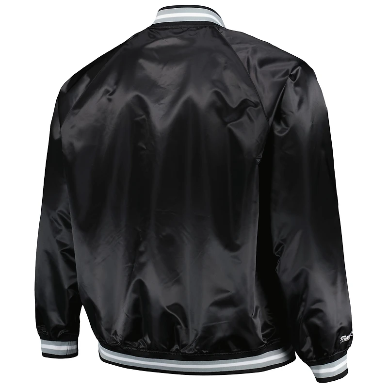 Men's Mitchell & Ness Black San Antonio Spurs Big Tall Hardwood Classics Wordmark Satin Raglan Full-Zip Jacket