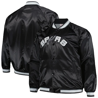Men's Mitchell & Ness Black San Antonio Spurs Big Tall Hardwood Classics Wordmark Satin Raglan Full-Zip Jacket
